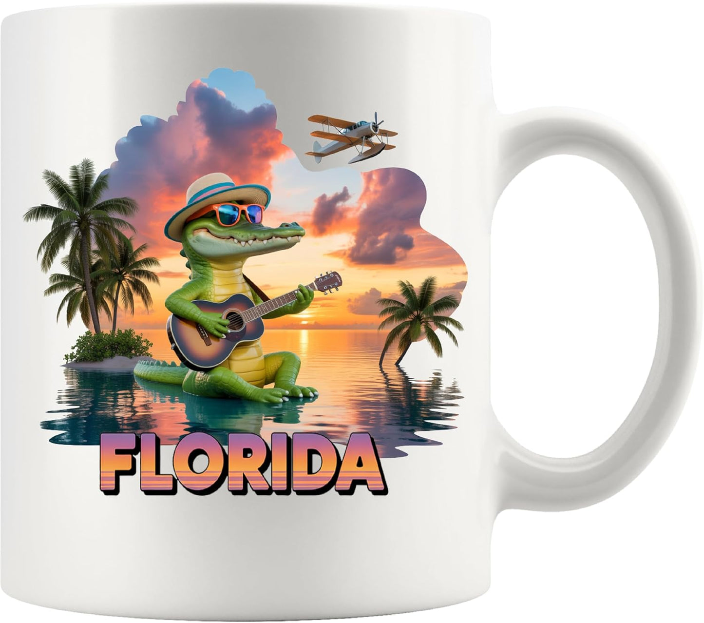 Taza de cerámica Panvola Florida con diseño de cocodrilo color blanco