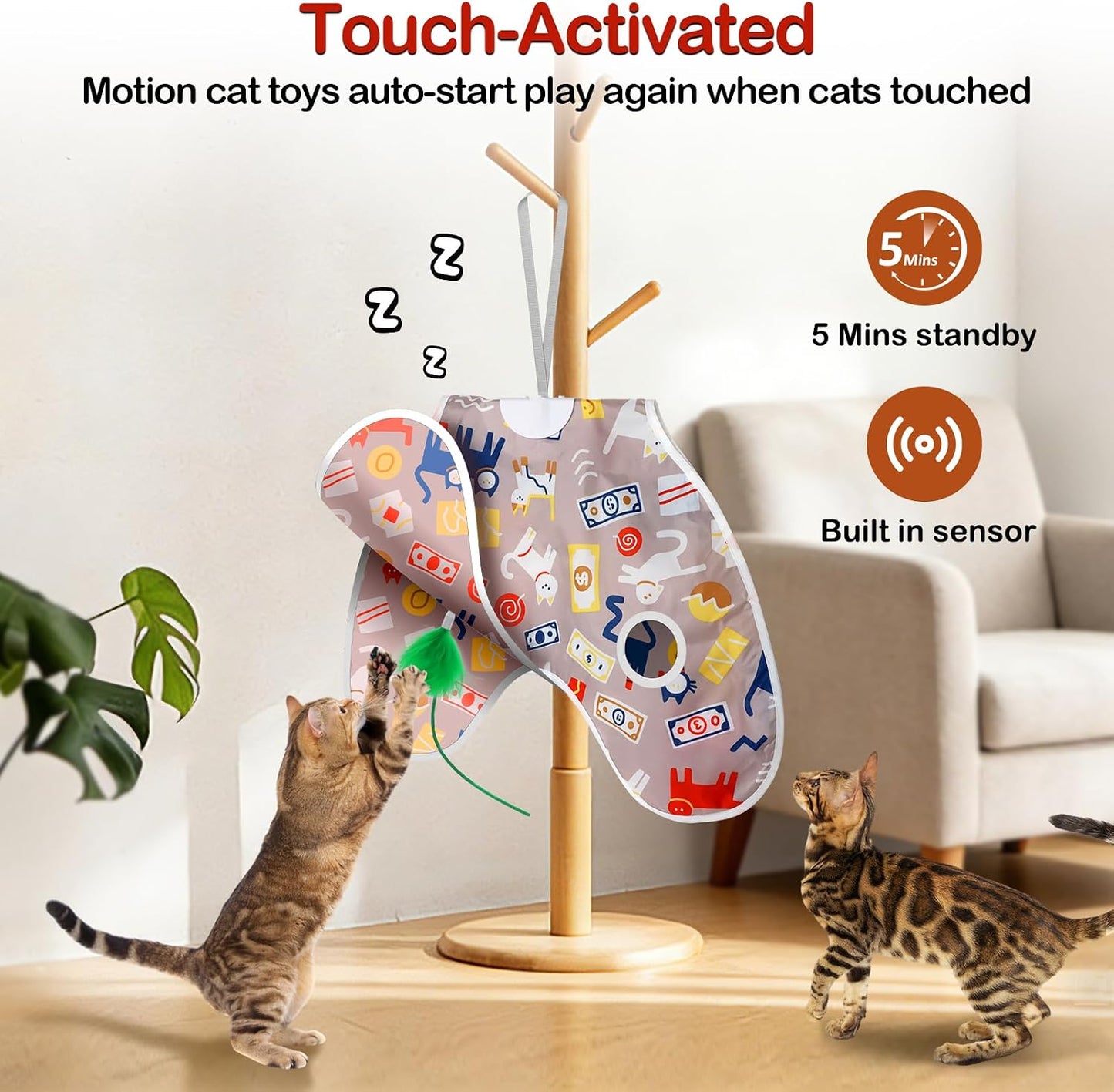 Juguetes interactivos para gatos con plumas ocultas rosa