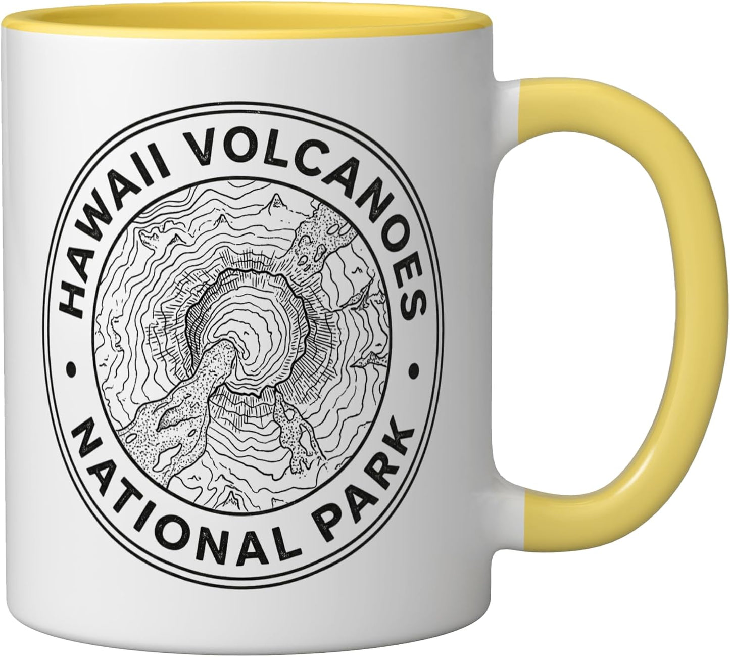 Taza Cerámica Topográfica Parque Volcánico Hawái Amarillo/Blanco