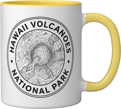 Taza Cerámica Topográfica Parque Volcánico Hawái Amarillo/Blanco