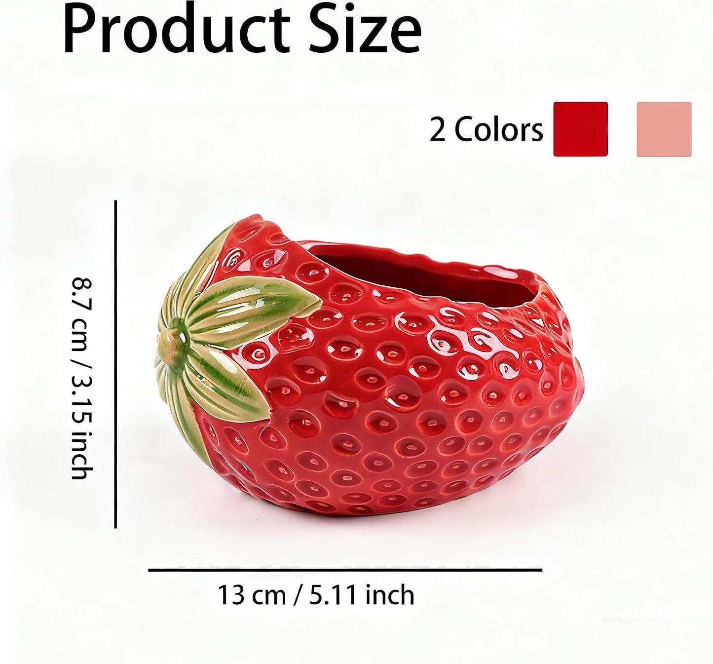 Maceta cerámica fresa roja para suculentas y decoración