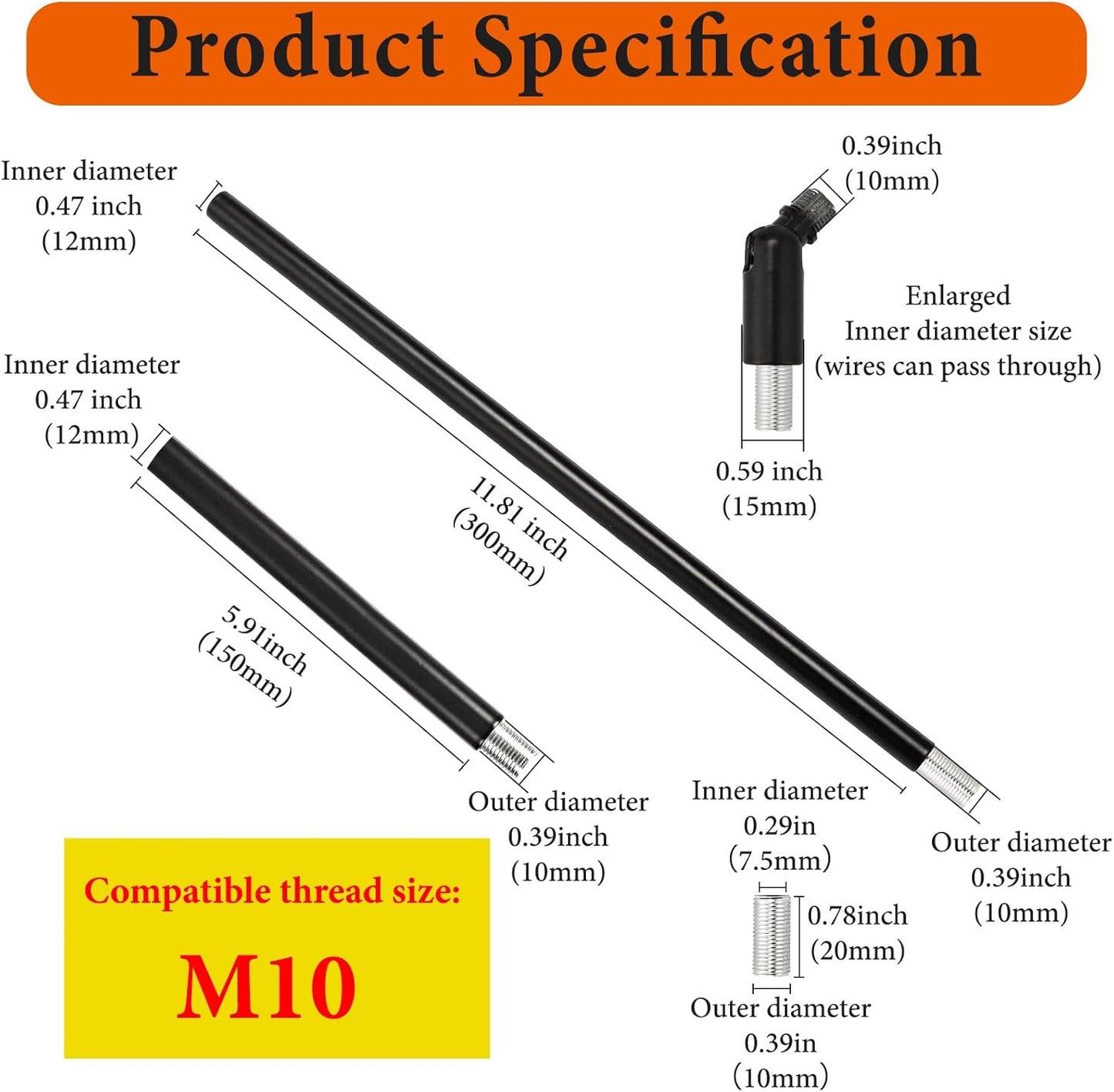 Kit varilla M10 6x12pulg adaptador techo luces