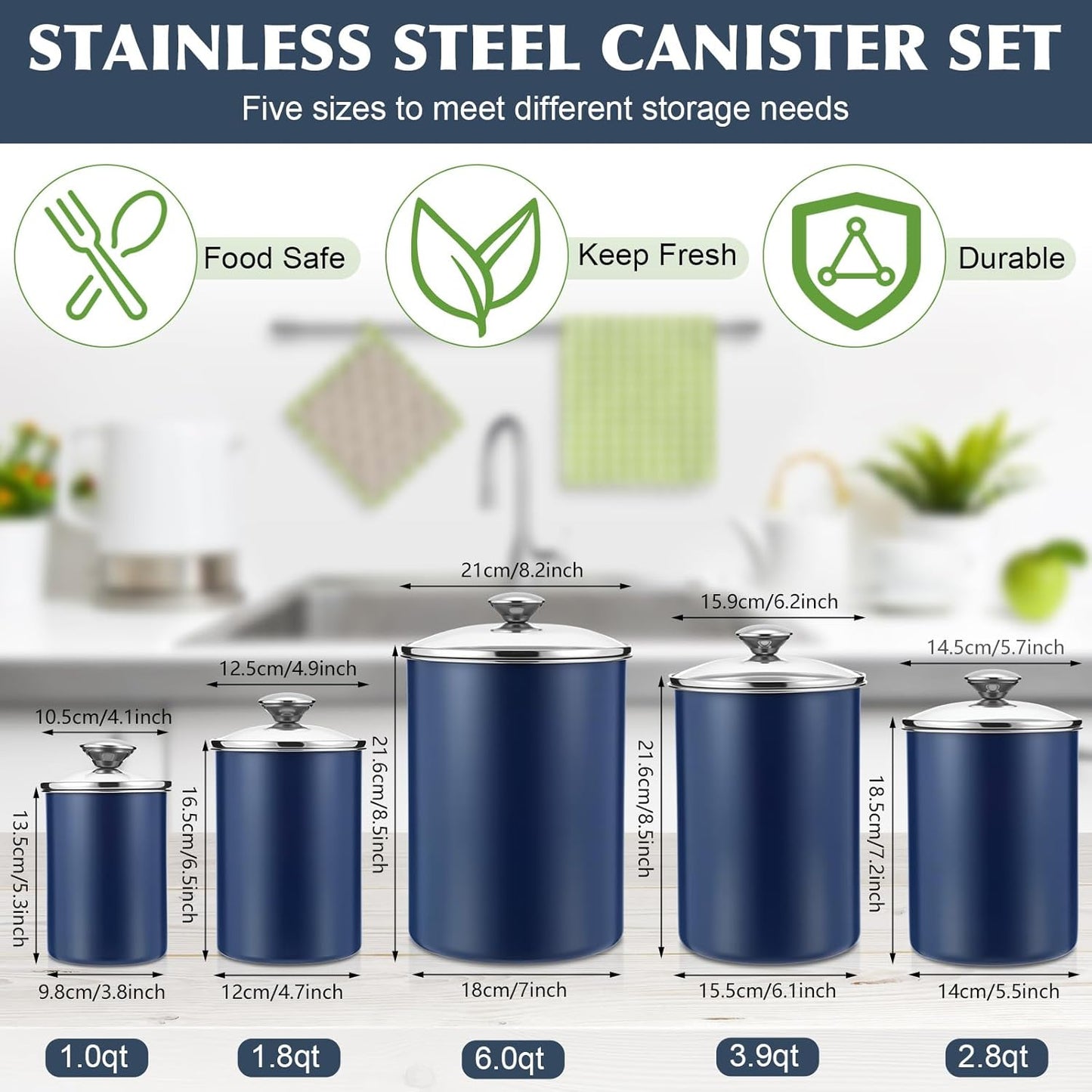 Set 5 Recipientes Acero Inox Con Tapa Vidrio Herméticos 1.8-6qt