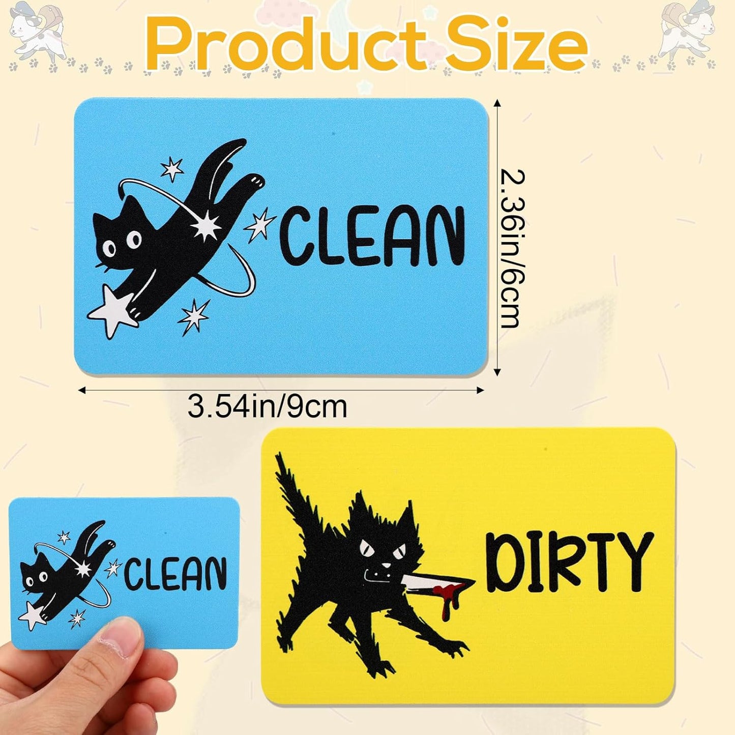 2 imanes para lavavajillas Black Cat Clean Dirty cuadrados para cocina y servicio