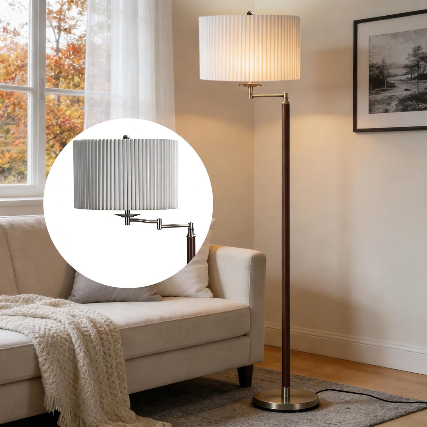 Lámpara pie ajustable 350° brazo oscilante dormitorio sala