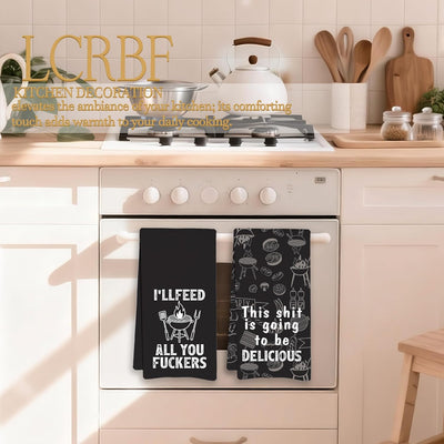 Toallas de cocina divertidas para hombres amantes del barbacoa 16x24 inch set de 2