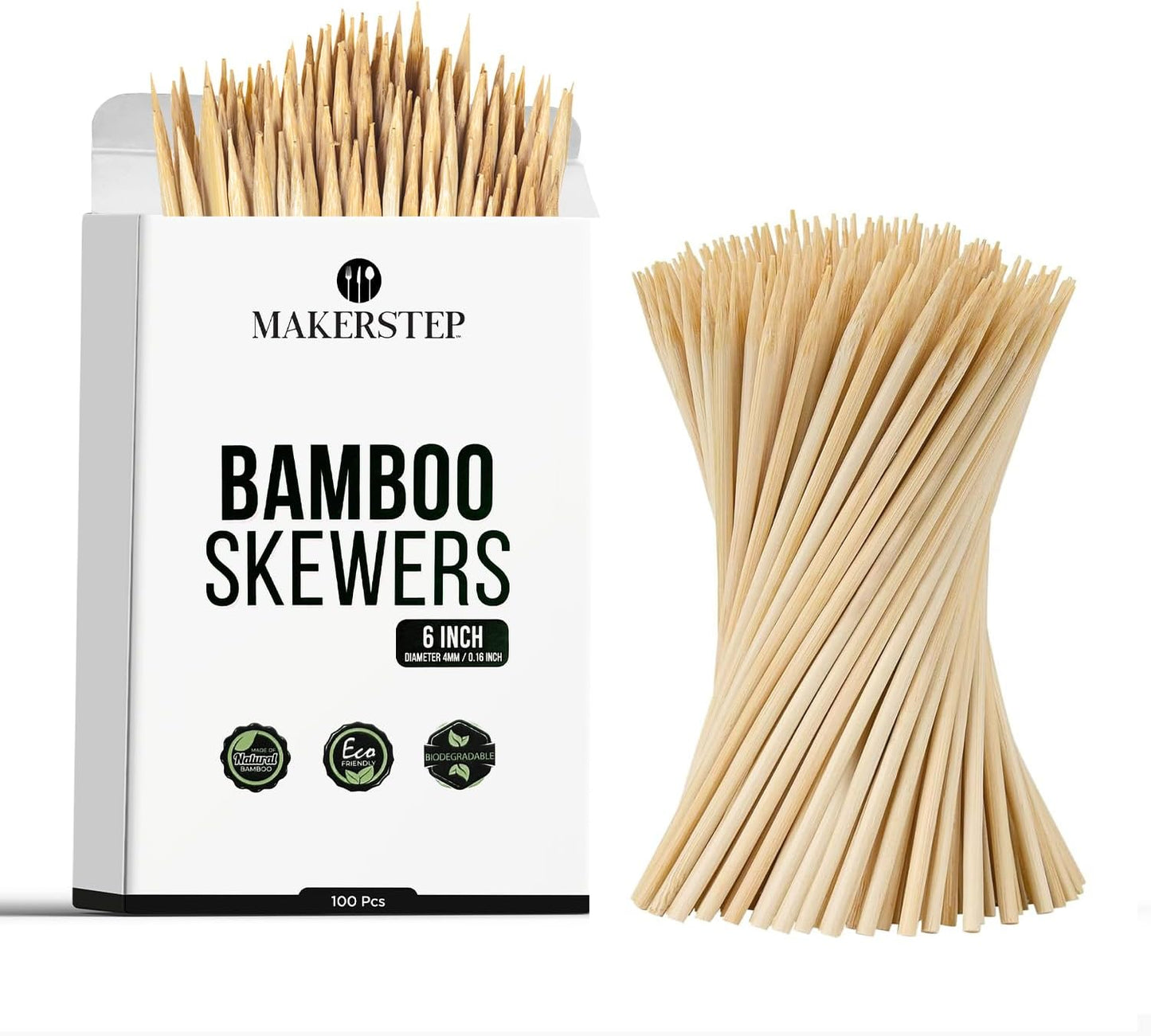 Brochetas bambú 6 pulgadas paquete 100 para barbacoa