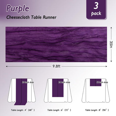 Camino de mesa morado 35x120 pulgadas paquete de 3 para fiestas