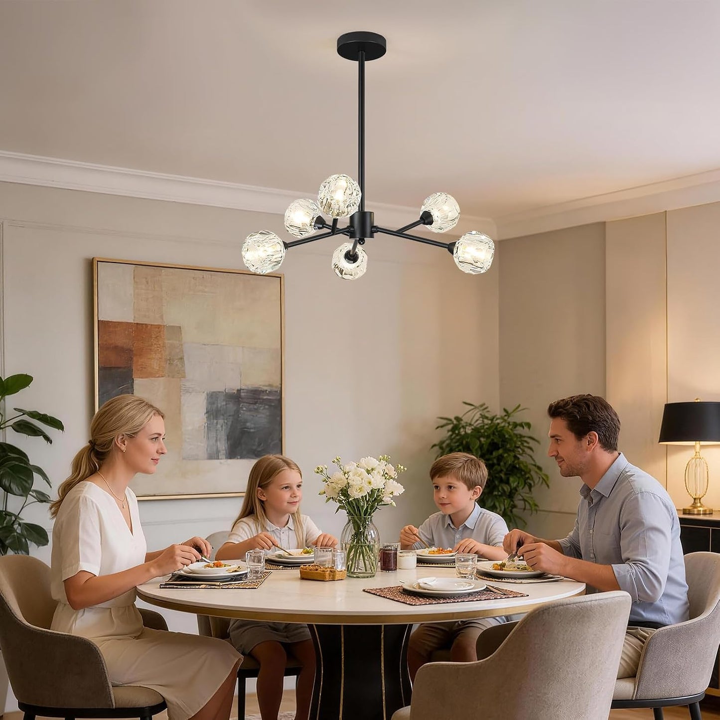 Candelabro de cristal 6 luces negro para comedor sala