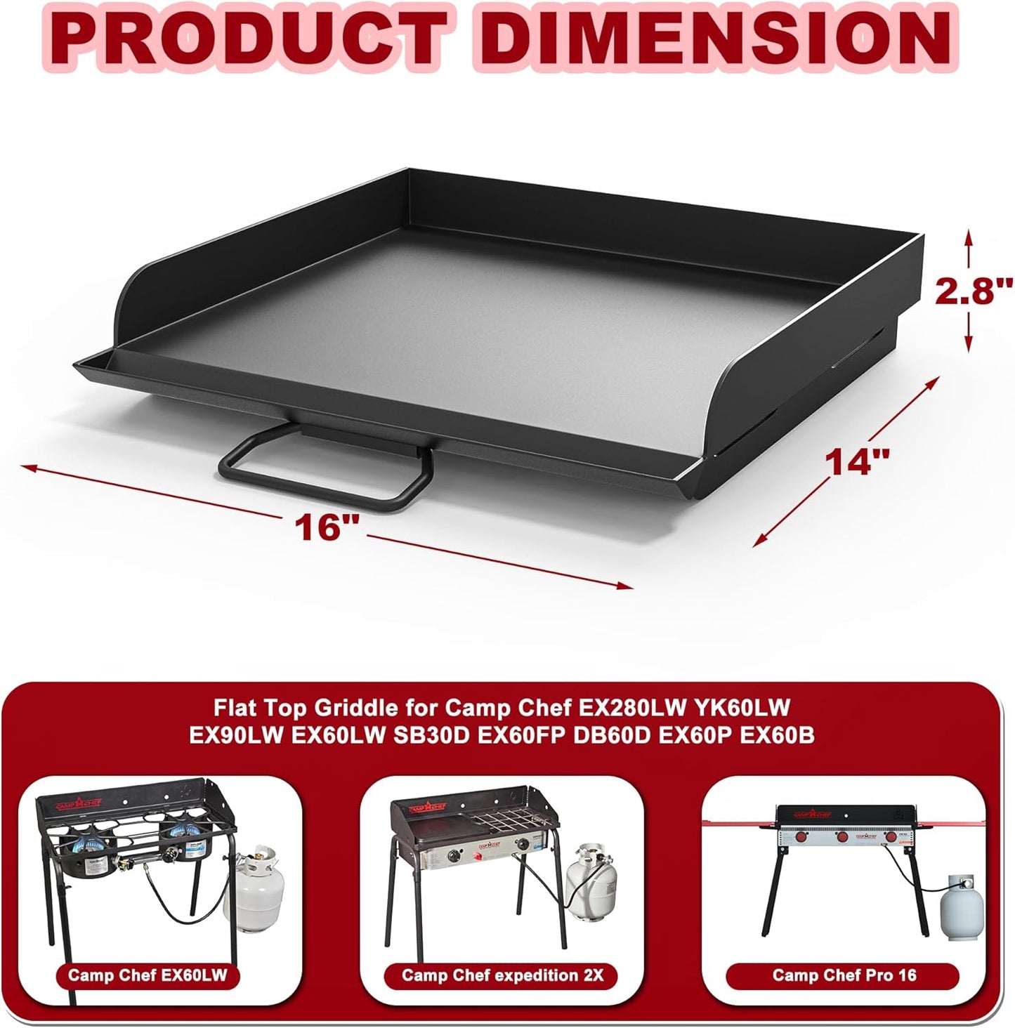 Plancha plana universal 14x16pulg para Camp Chef