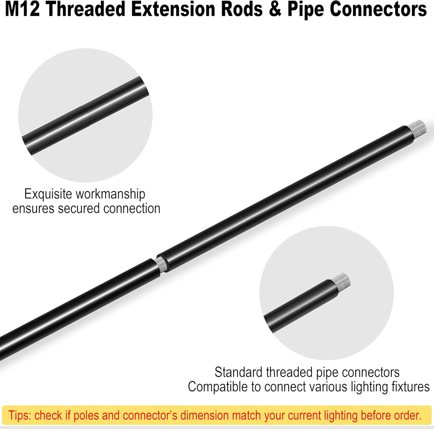 Postes extensión roscados M12 para lámpara colgante negro