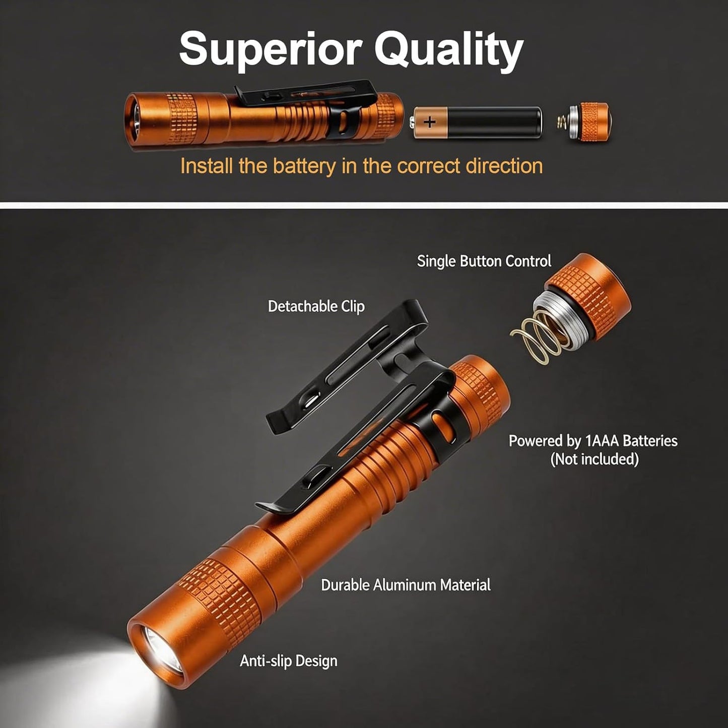2 Linternas LED IPX4 3.55pulg Clip Extraíble Naranja