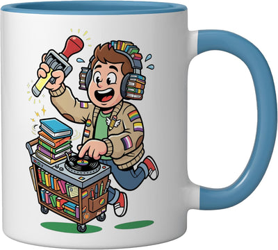 Taza Cerámica para Biblioteca con Diseño de Música Azul/Blanco