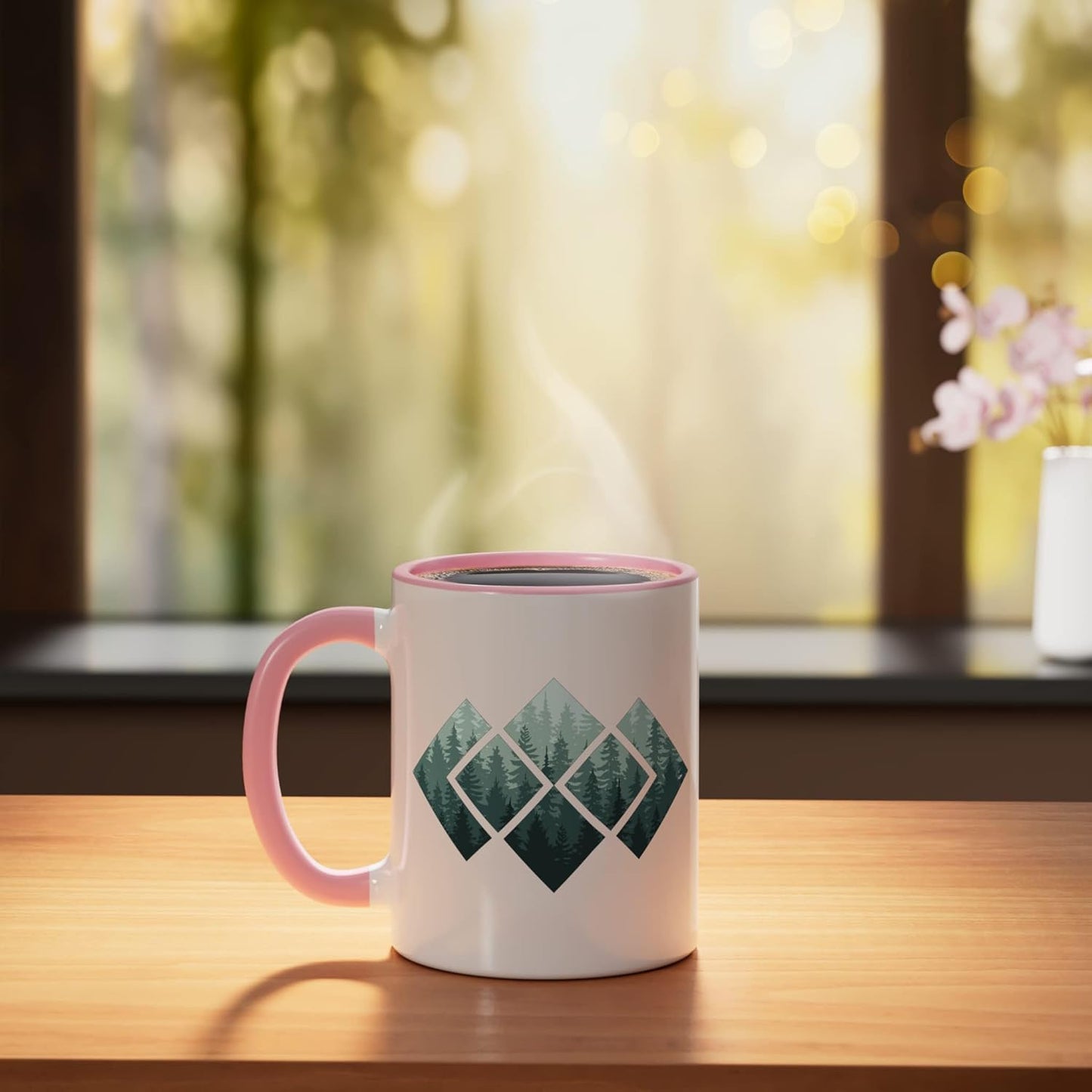 Taza cerámica vintage bosque animales naturaleza rosa/blanco