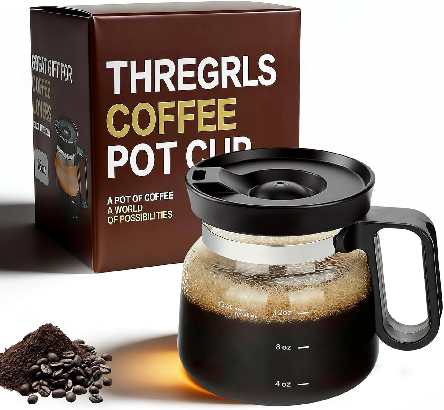 Taza de café de vidrio 16 oz con tapa a prueba de derrames