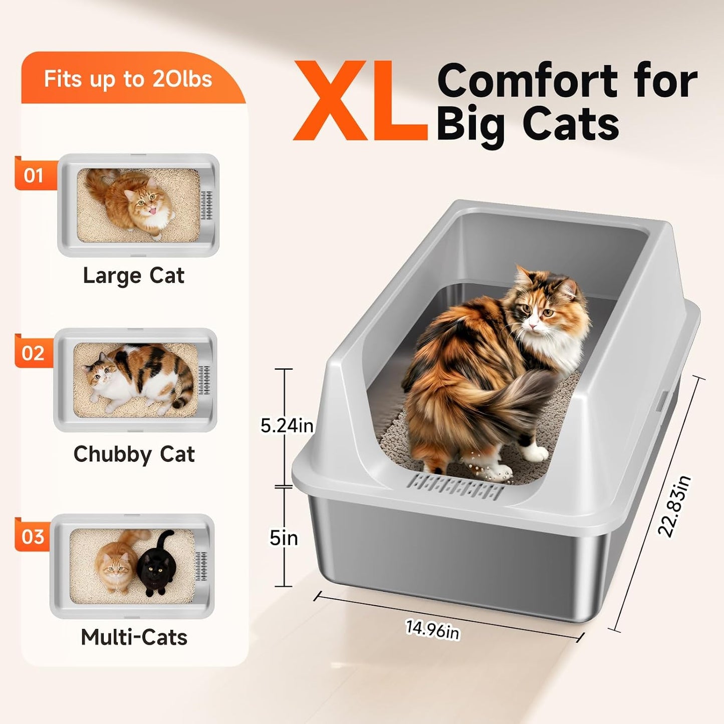 2 Cajas Arena Acero Inox XL con Escudo para Gatos