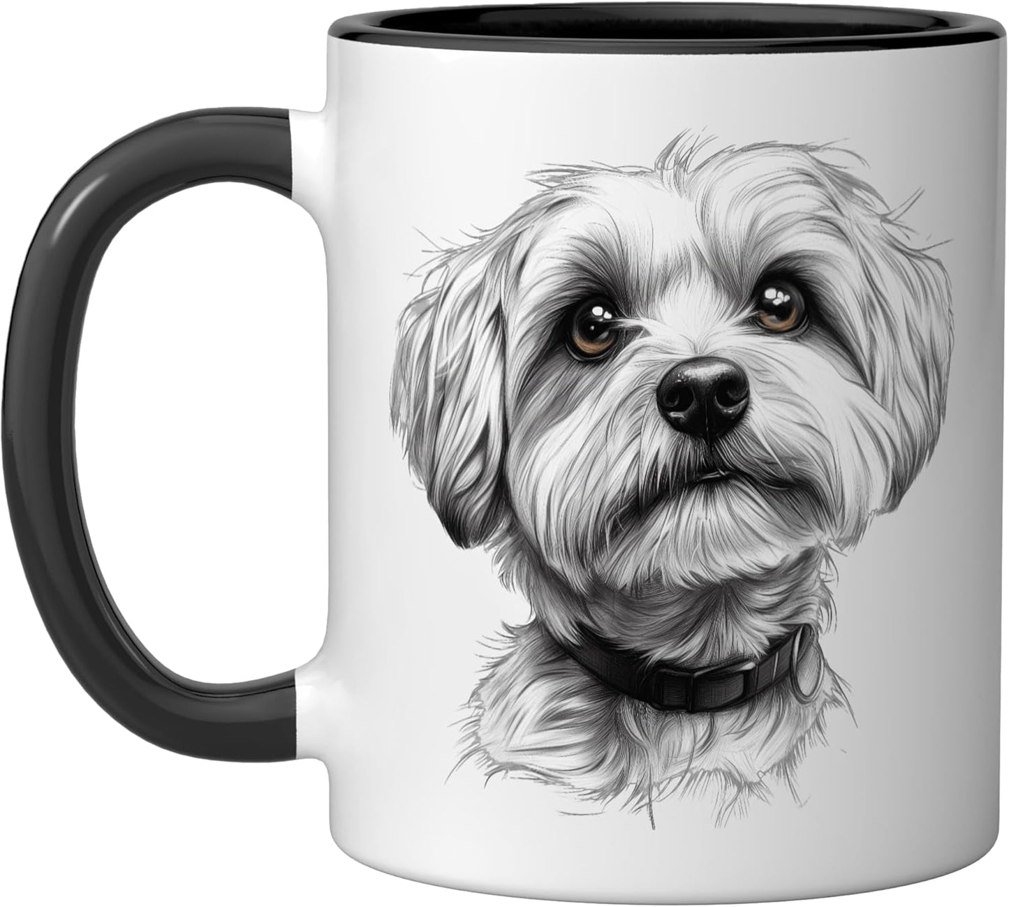 Taza cerámica de perro cachorro ojos blancos sketch arte negro/blanco