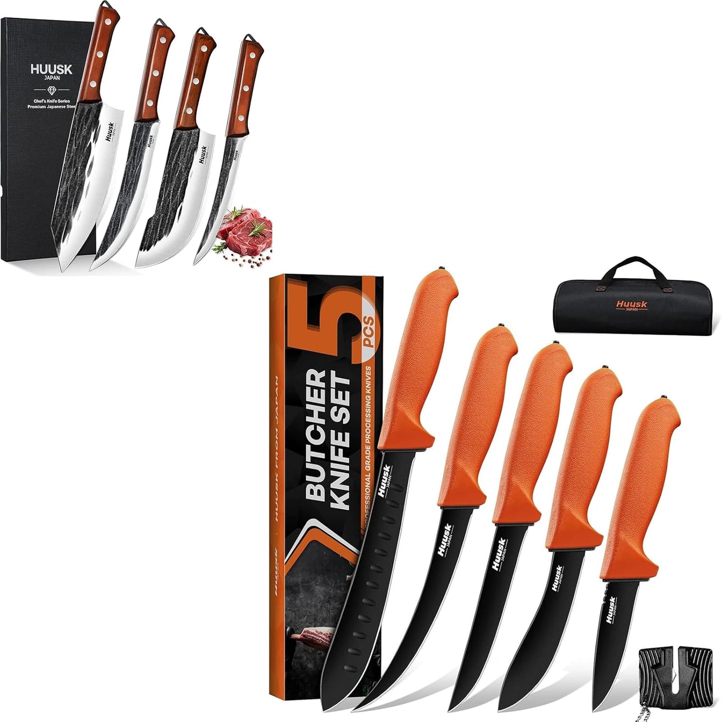 Set 5 Cuchillos Carne Acero Forjado No Resbala Regalo