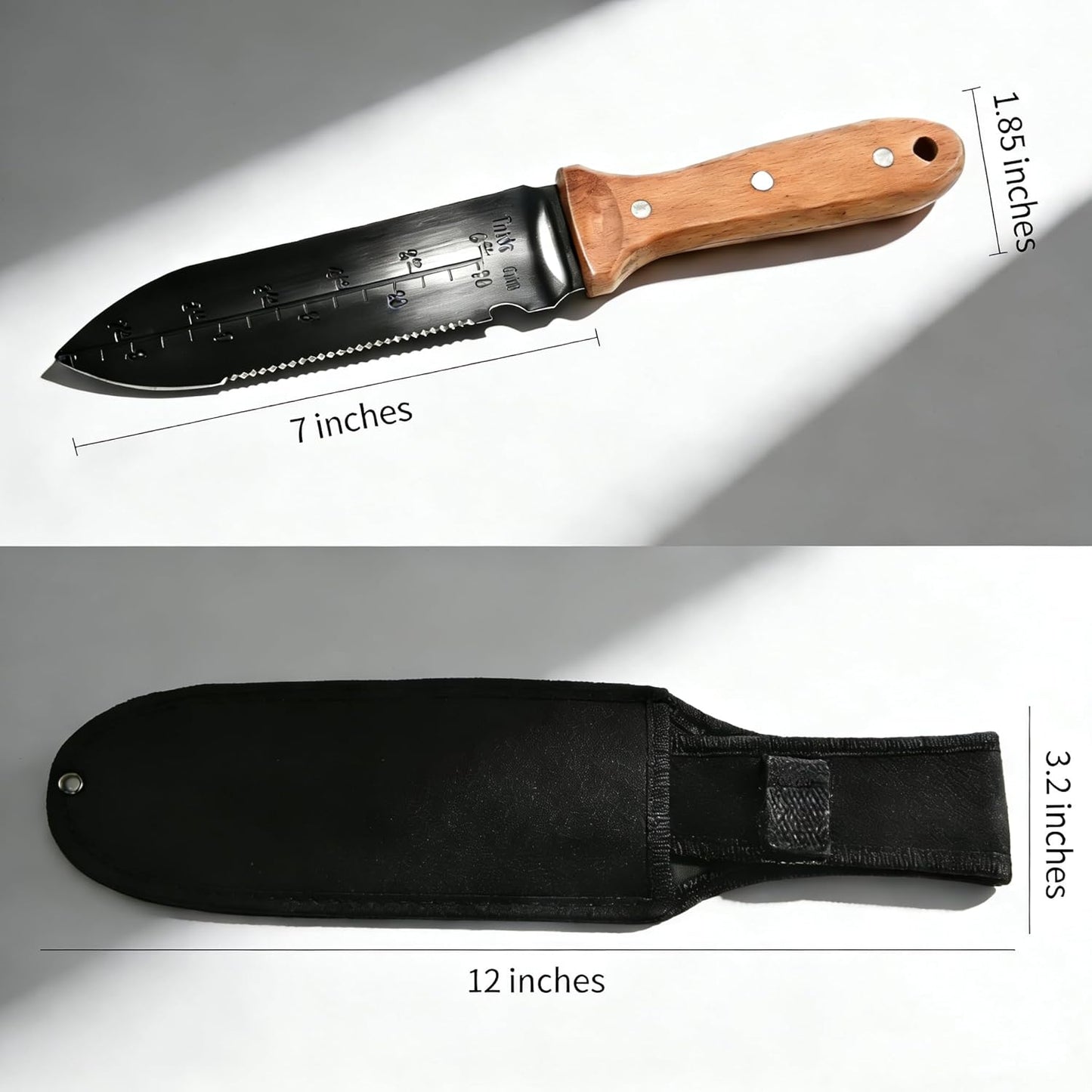 Cuchillo jardín acero inox 7pulg mango madera funda Oxford