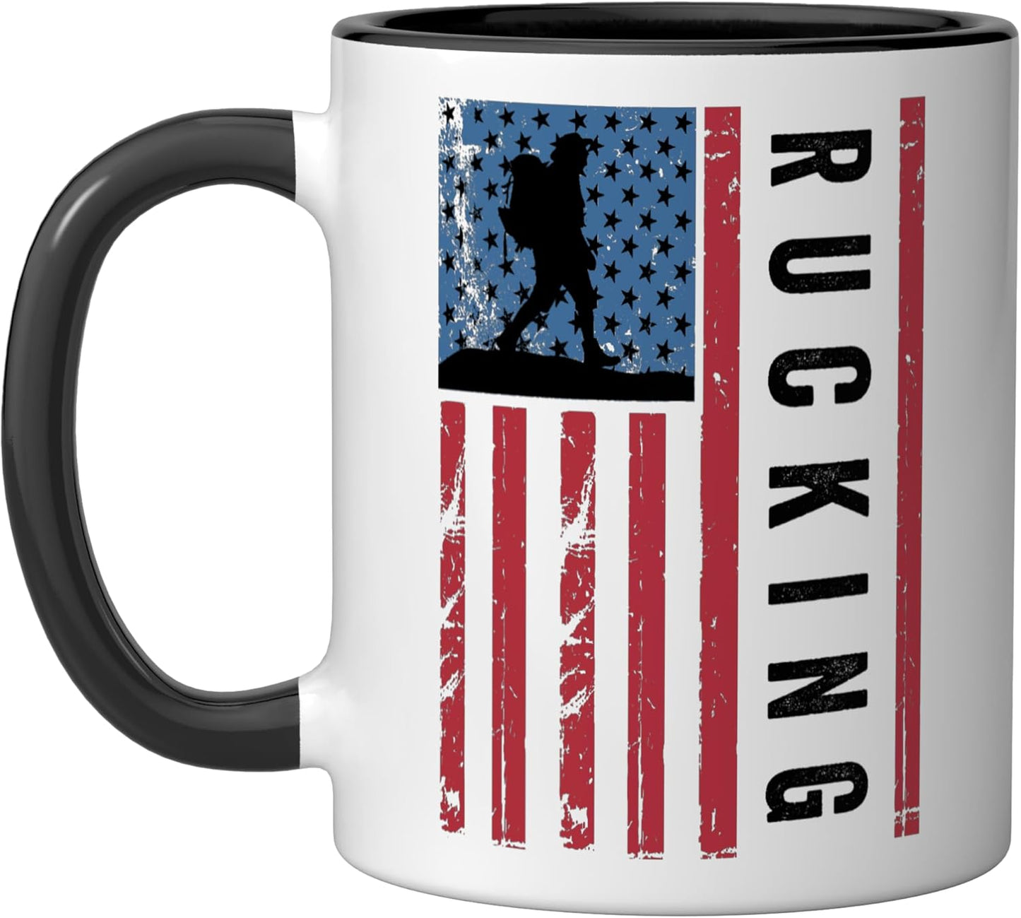 Taza cerámica rucking bandera americana vintage táctica negra/blanca