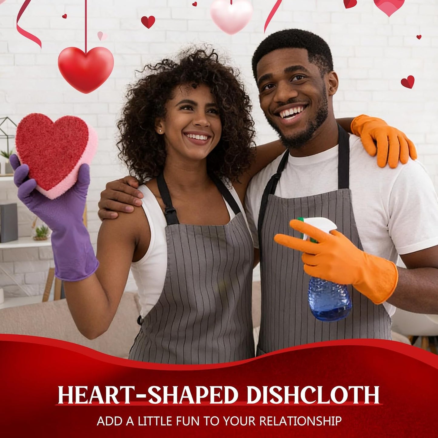 6 Esponjas Corazón Doble Cara para Cocina y Baño Rojo
