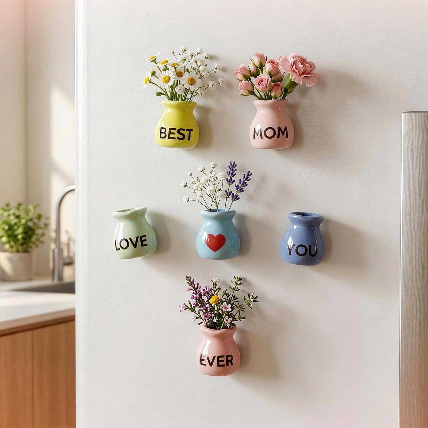 Imanes para refrigerador regalo para mamá hija e hijo con flores artificiales