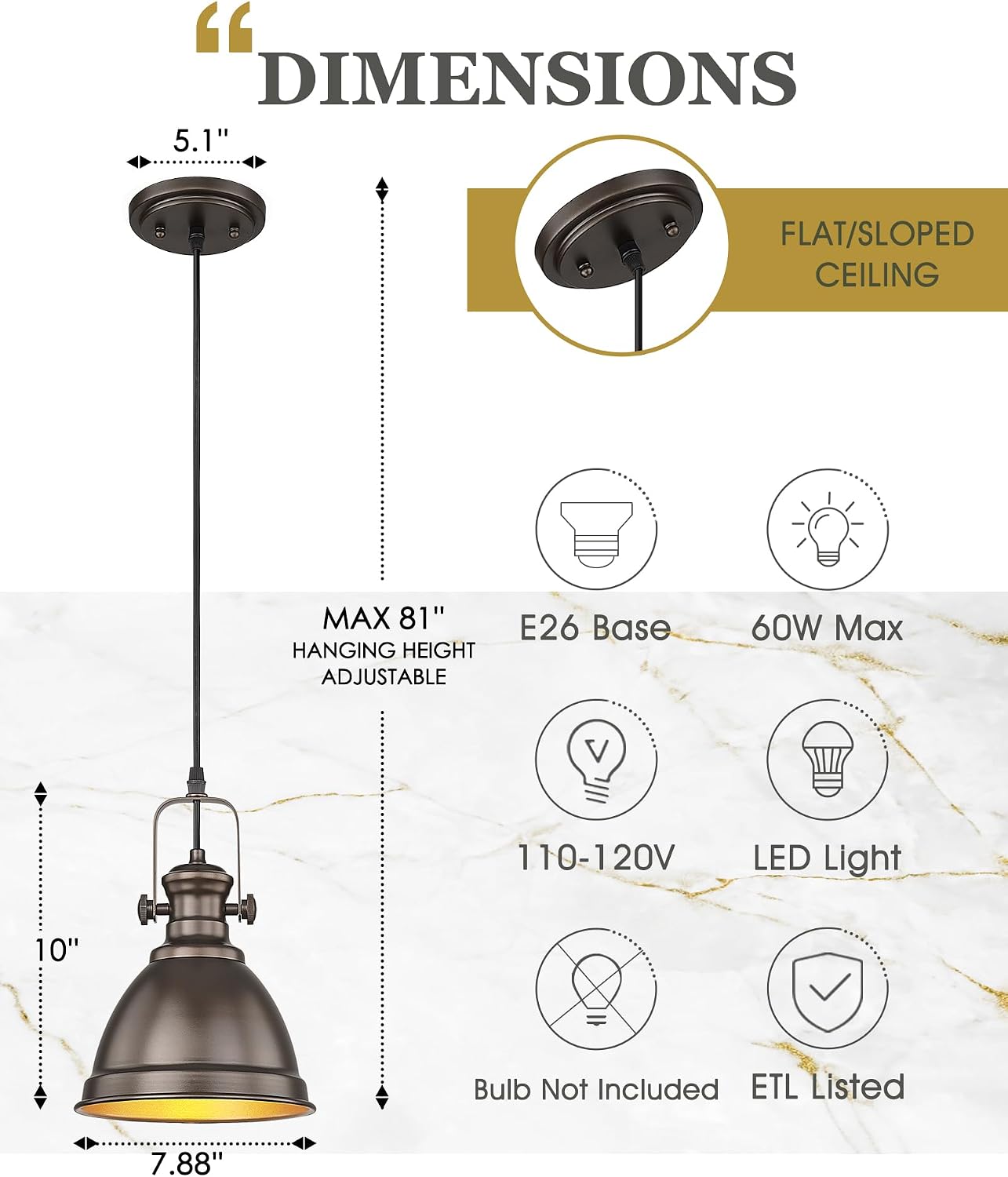Luces colgantes isla cocina 8pulg metal bronce aceitado