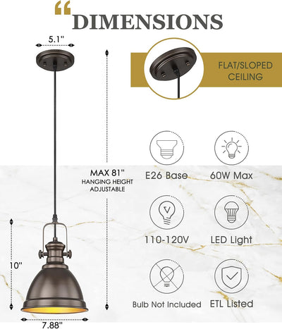 Luces colgantes isla cocina 8pulg metal bronce aceitado