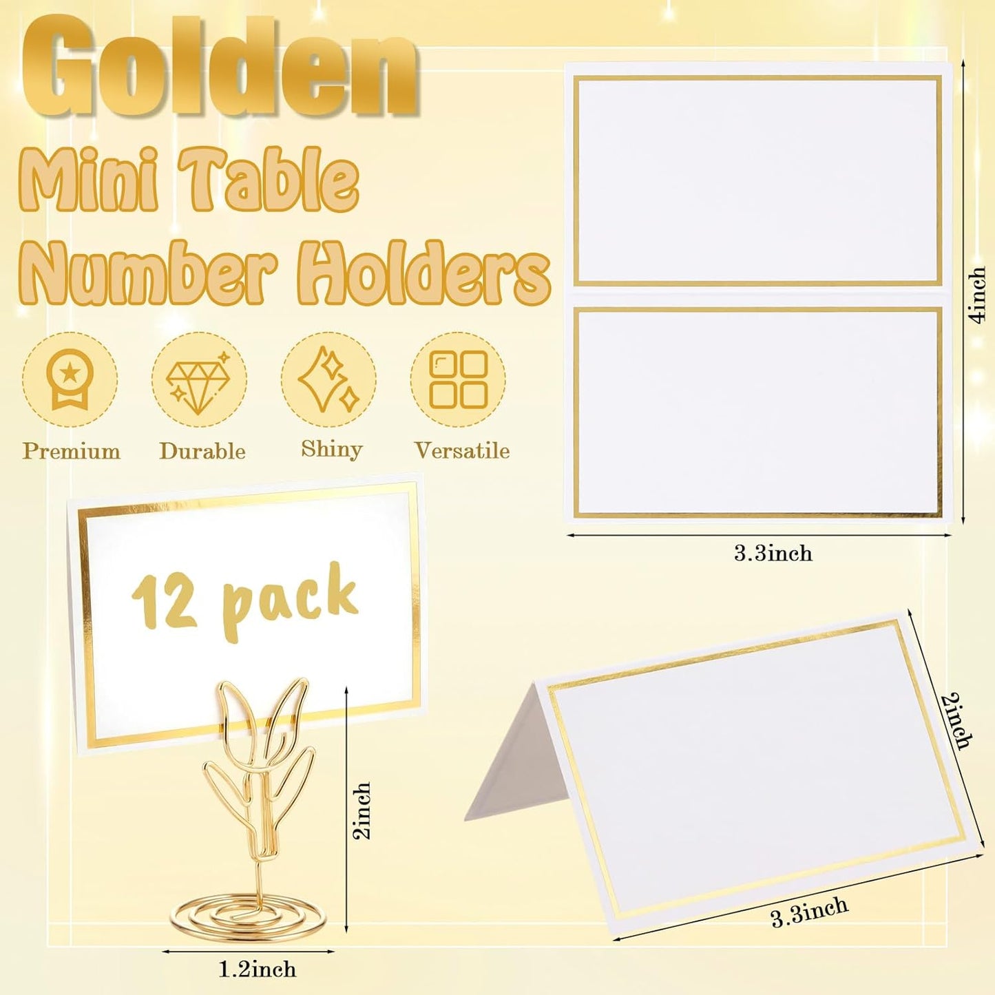 12 Soportes Dorados para Números de Mesa y Tarjetas de Lugar