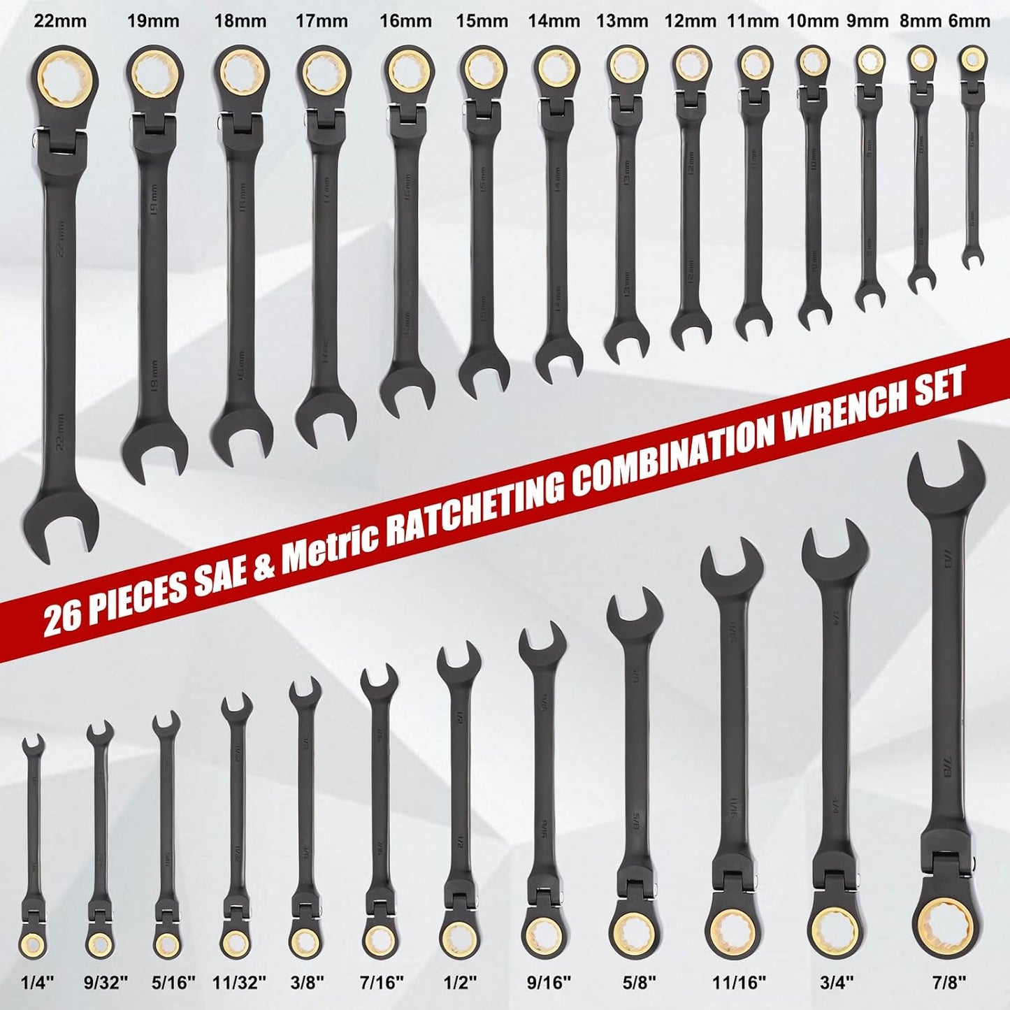 Set 26 llaves trinquete flexible métricas 0.236-0.866pulg