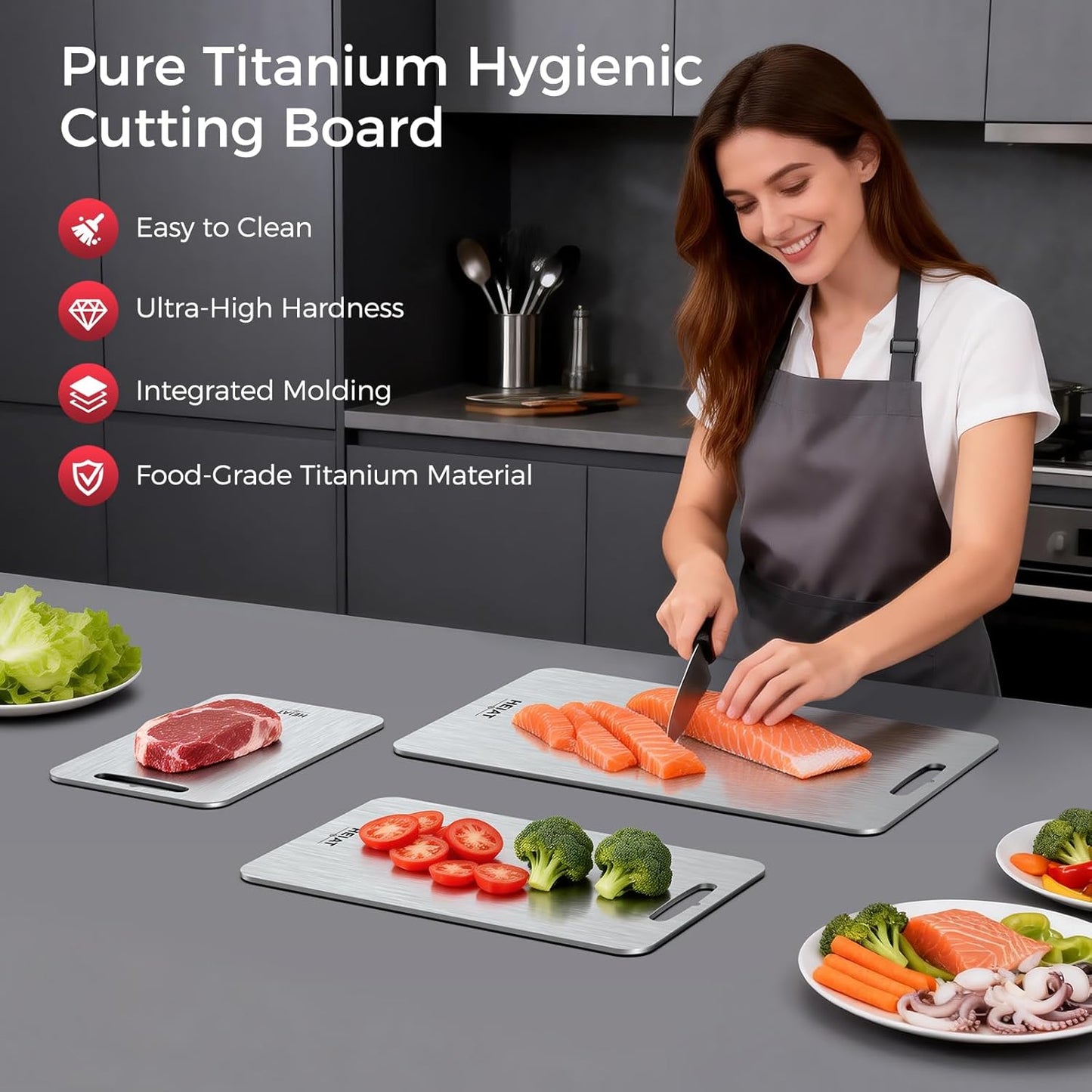 Set 3 Tablas Cortar Titanio Puro Doble Cara Cocina