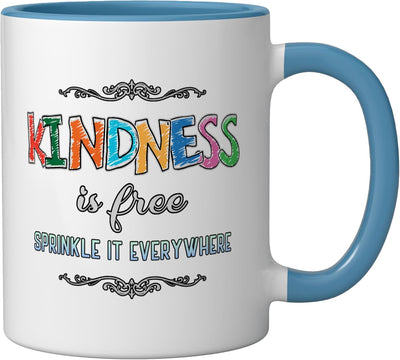 Taza cerámica inspiradora Kindness Is Free azul/blanco