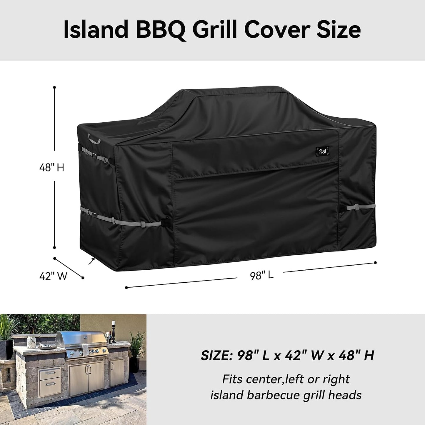 Funda parrilla isla 98pulg 600D resistente agua color negro