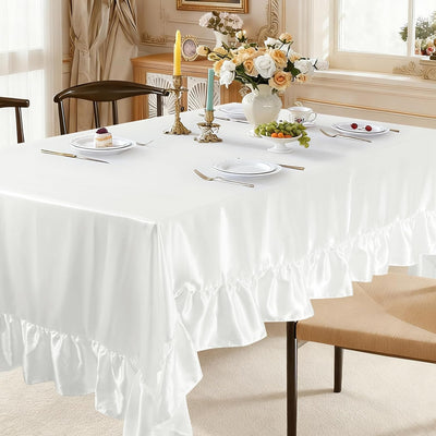 4 Pzas Mantel Satén Blanco 60x102pulg Rectangular Festoneado