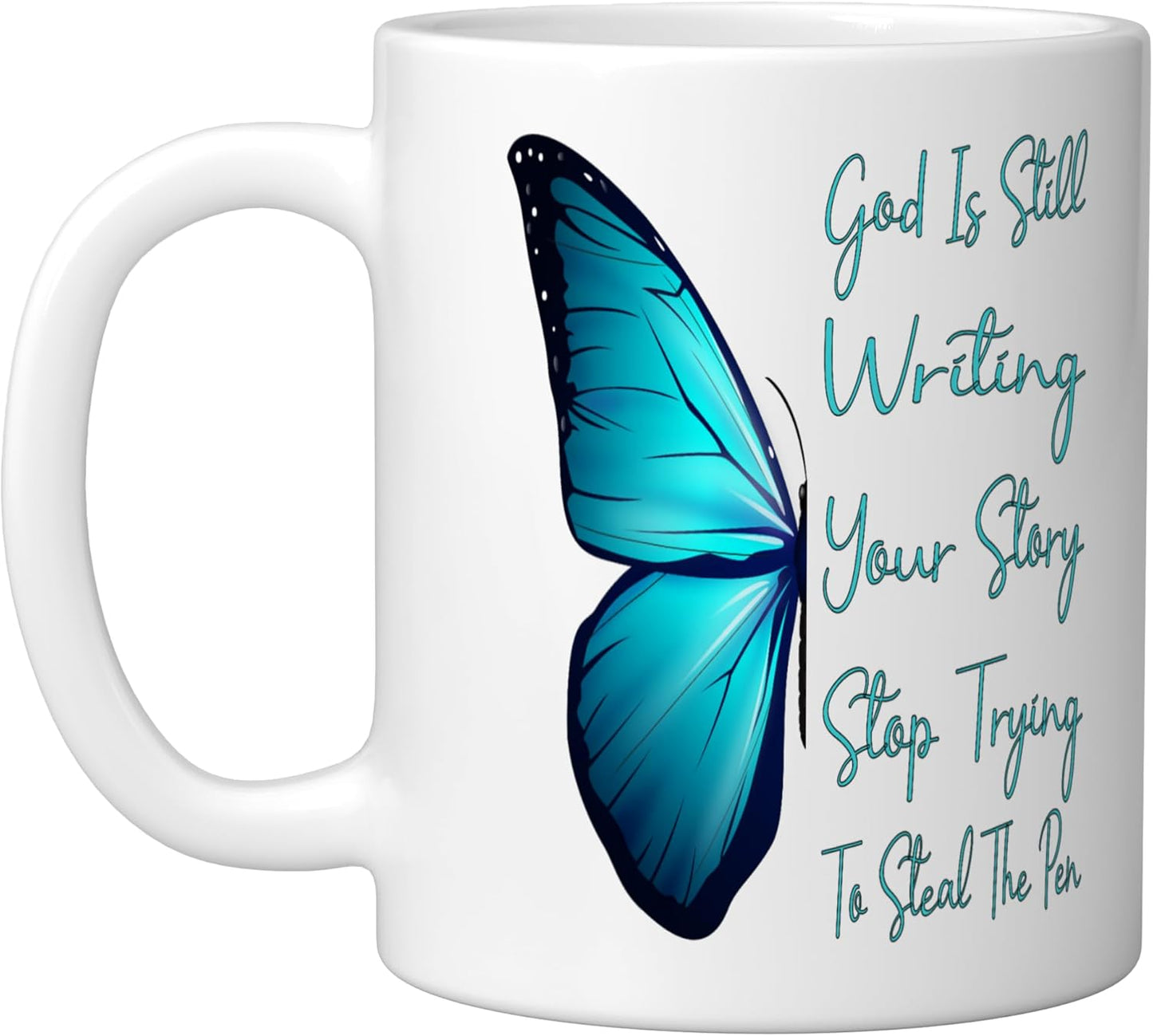 Taza de cerámica God Is Still Writing Your Story en blanco