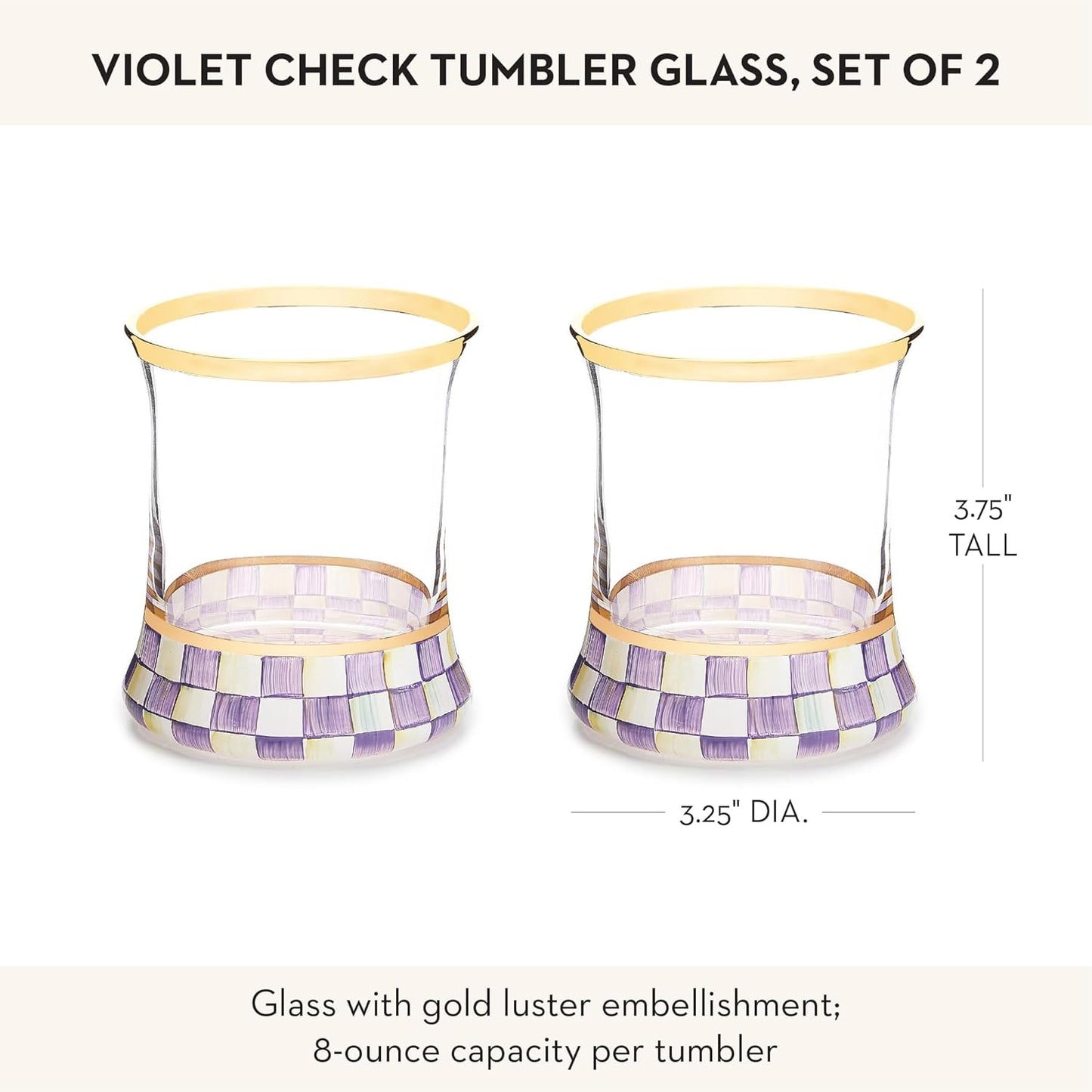Set 2 Vasos Cristal Decorativo 8oz Morado Blanco Violeta