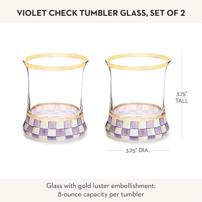 Set 2 Vasos Cristal Decorativo 8oz Morado Blanco Violeta
