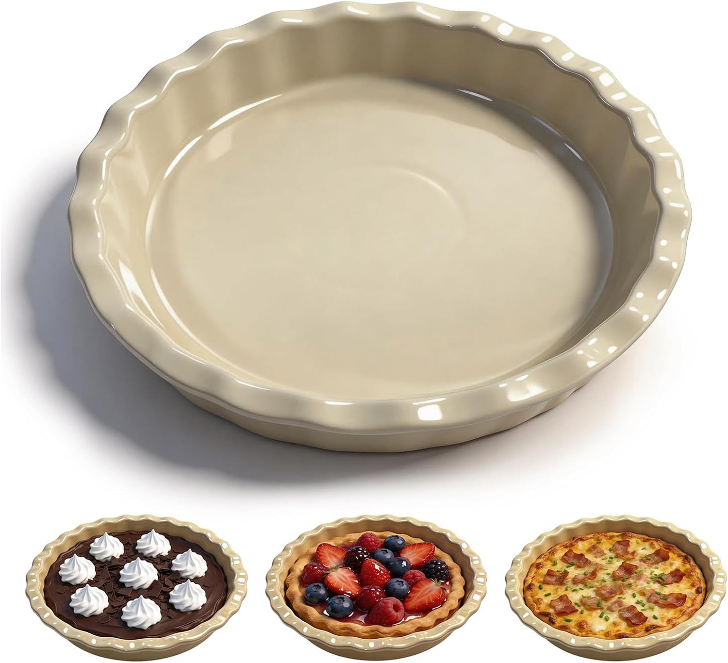 Plato para pastel de 10.04 pulgadas cerámica con borde dentado