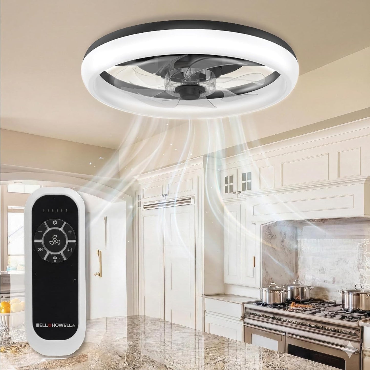 Ventilador techo negro 14pulg con luz control remoto 6 vel 3 CCT