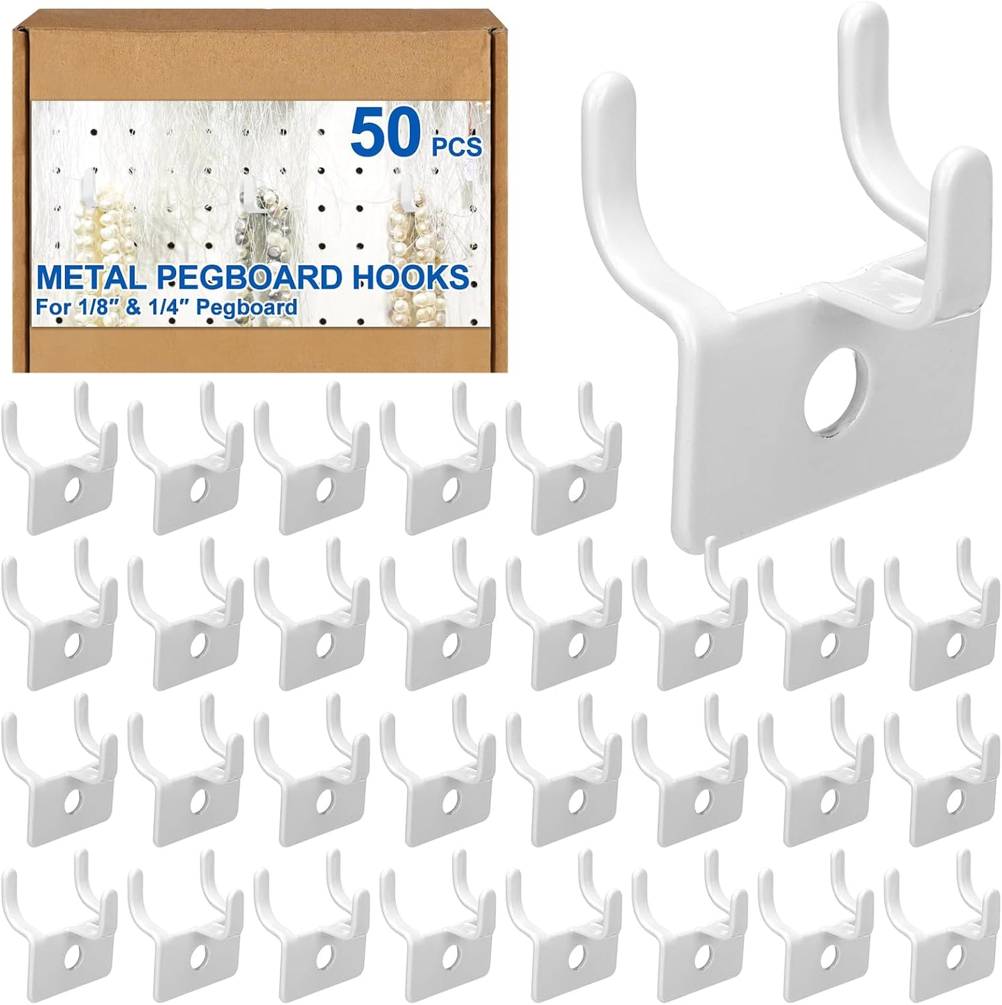Ganchos metal para tablero clavijas 50uds blanco