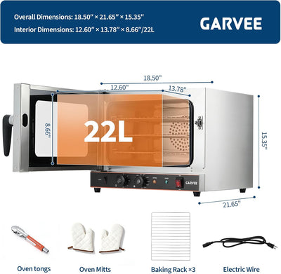 Encimera horno convección 22L 1440W 3 niveles puerta vidrio