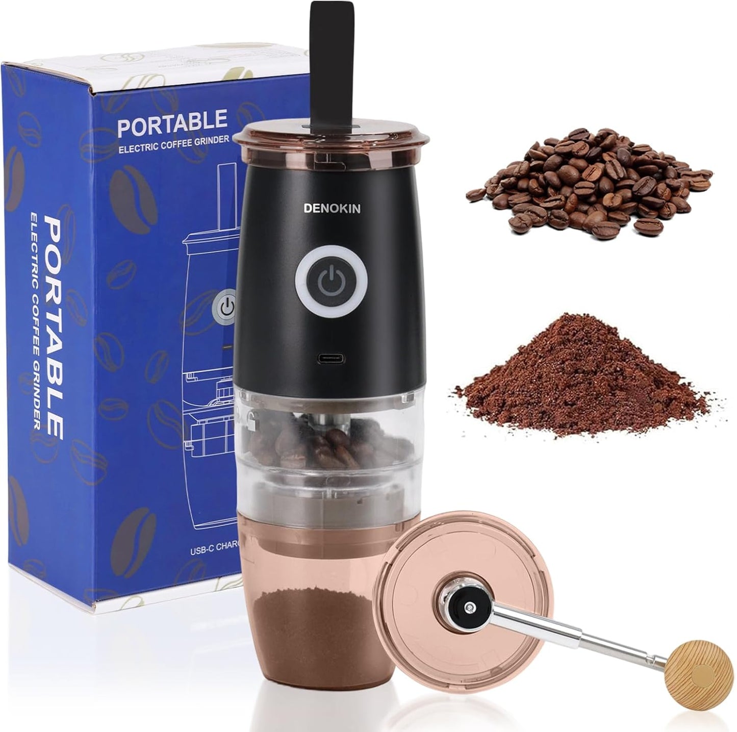 Molinillo de café portátil 2 en 1 eléctrico y manual con 5 ajustes