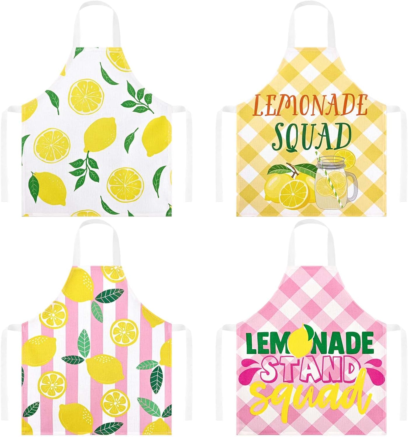 Delantal de limonada 4 piezas color rosa y amarillo lavable para cocina y fiestas