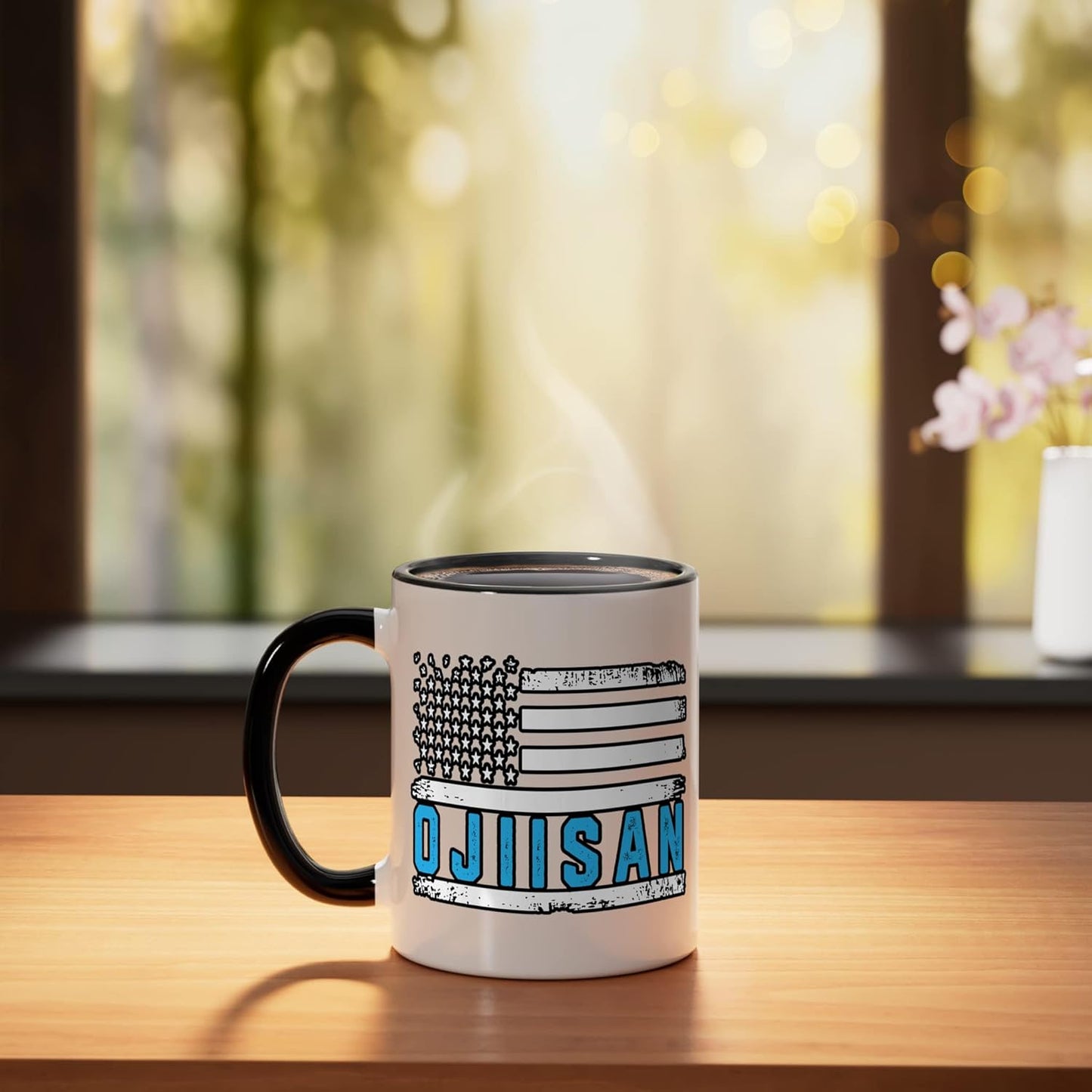 Taza Cerámica Bandera Americana Vintage Negro Blanco