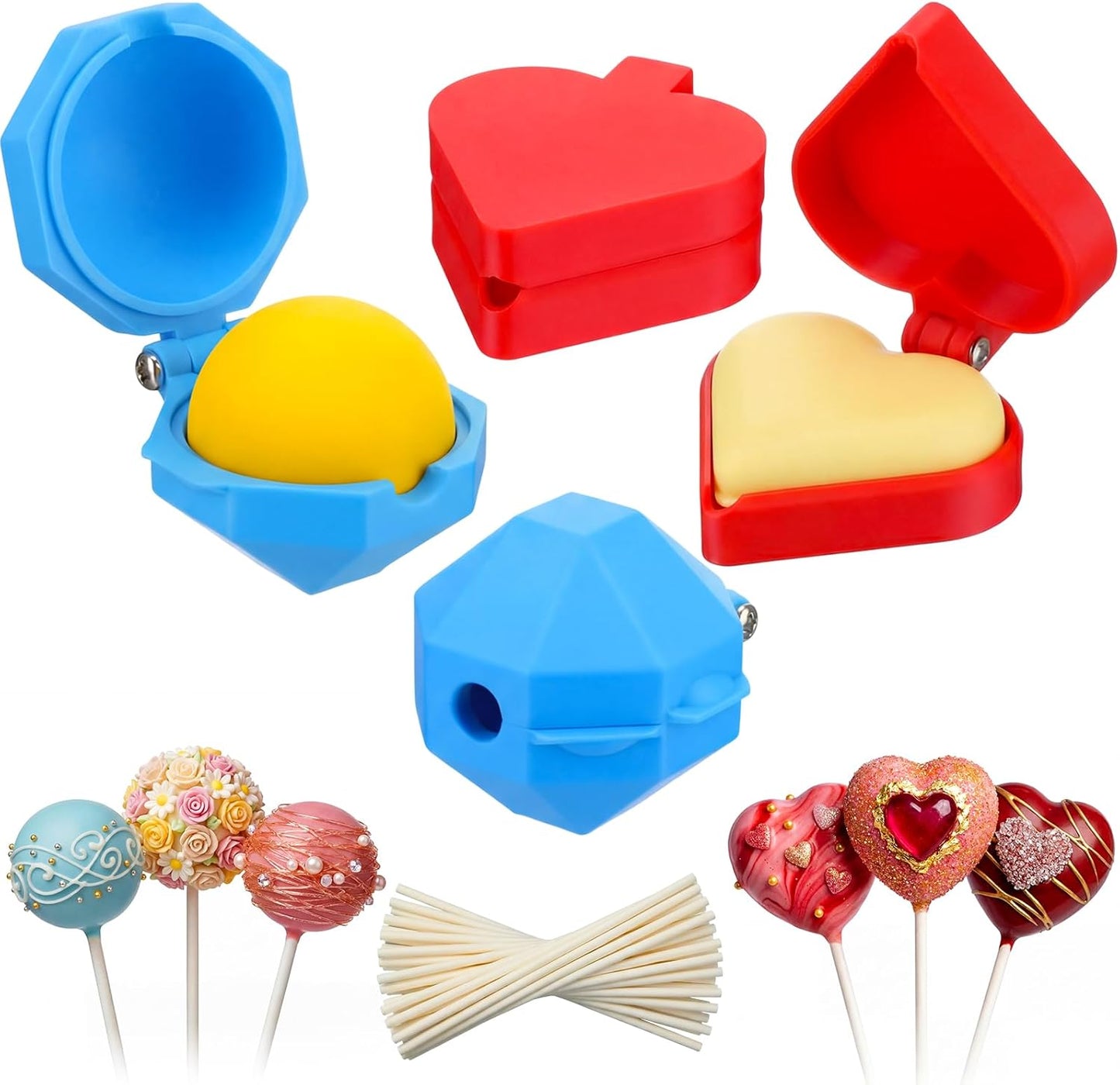 Set 2 Moldes Tarta Redondos y Corazón con Palitos Caramelo