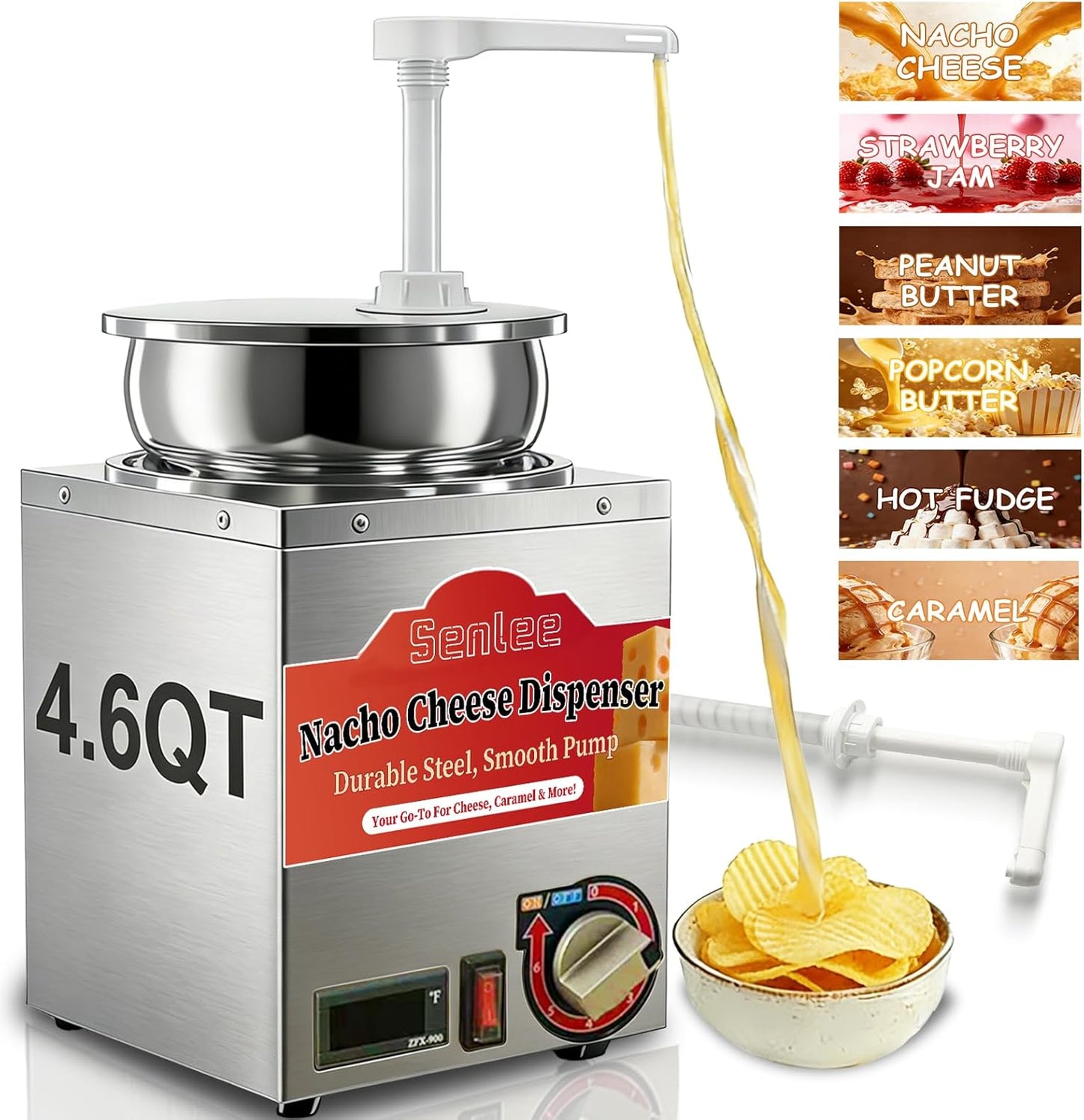 Dispensador queso nacho acero inox 4.6qt con calentador 6 temp