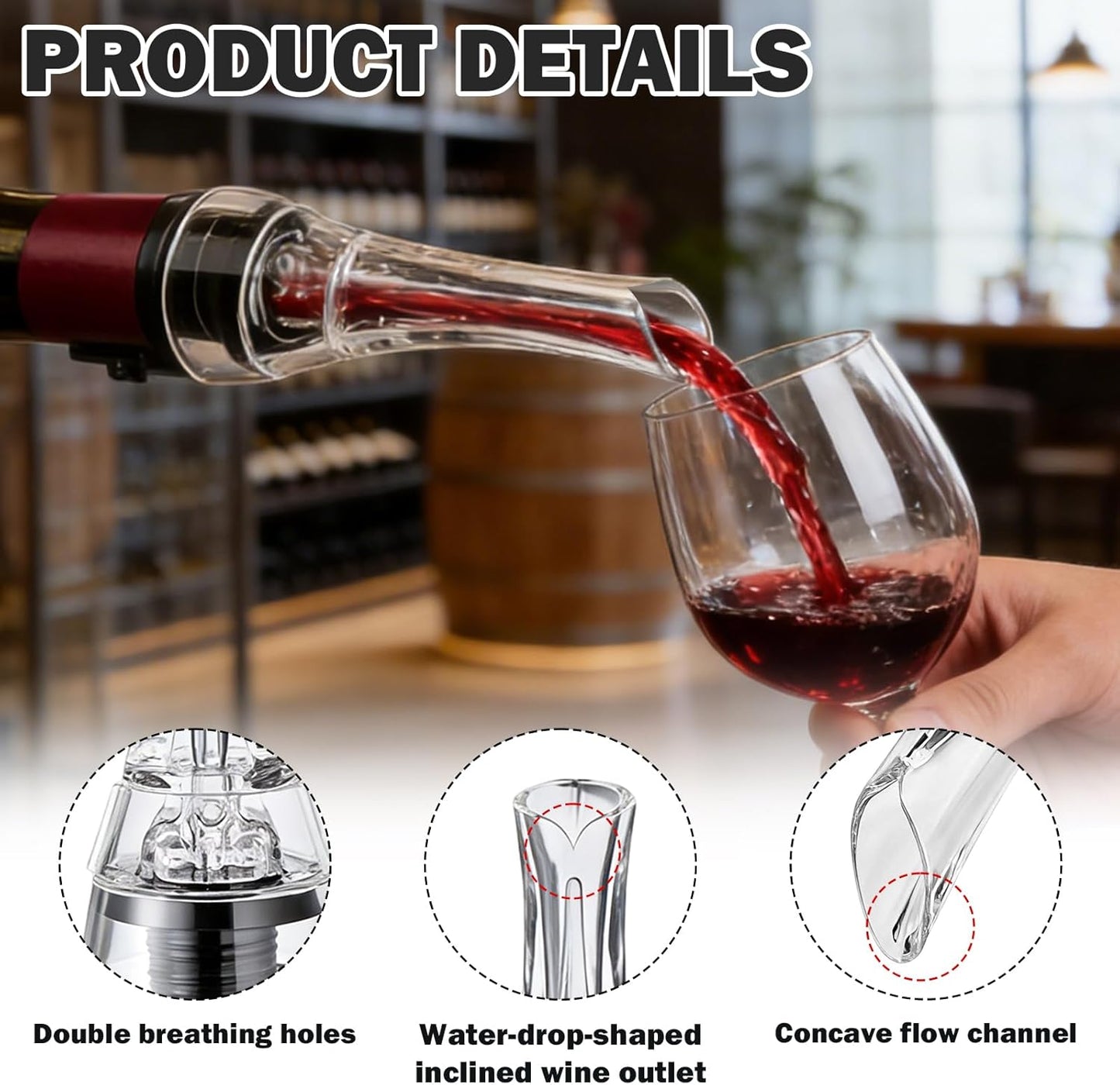 Aireador de vino profesional sin fugas de 2 piezas