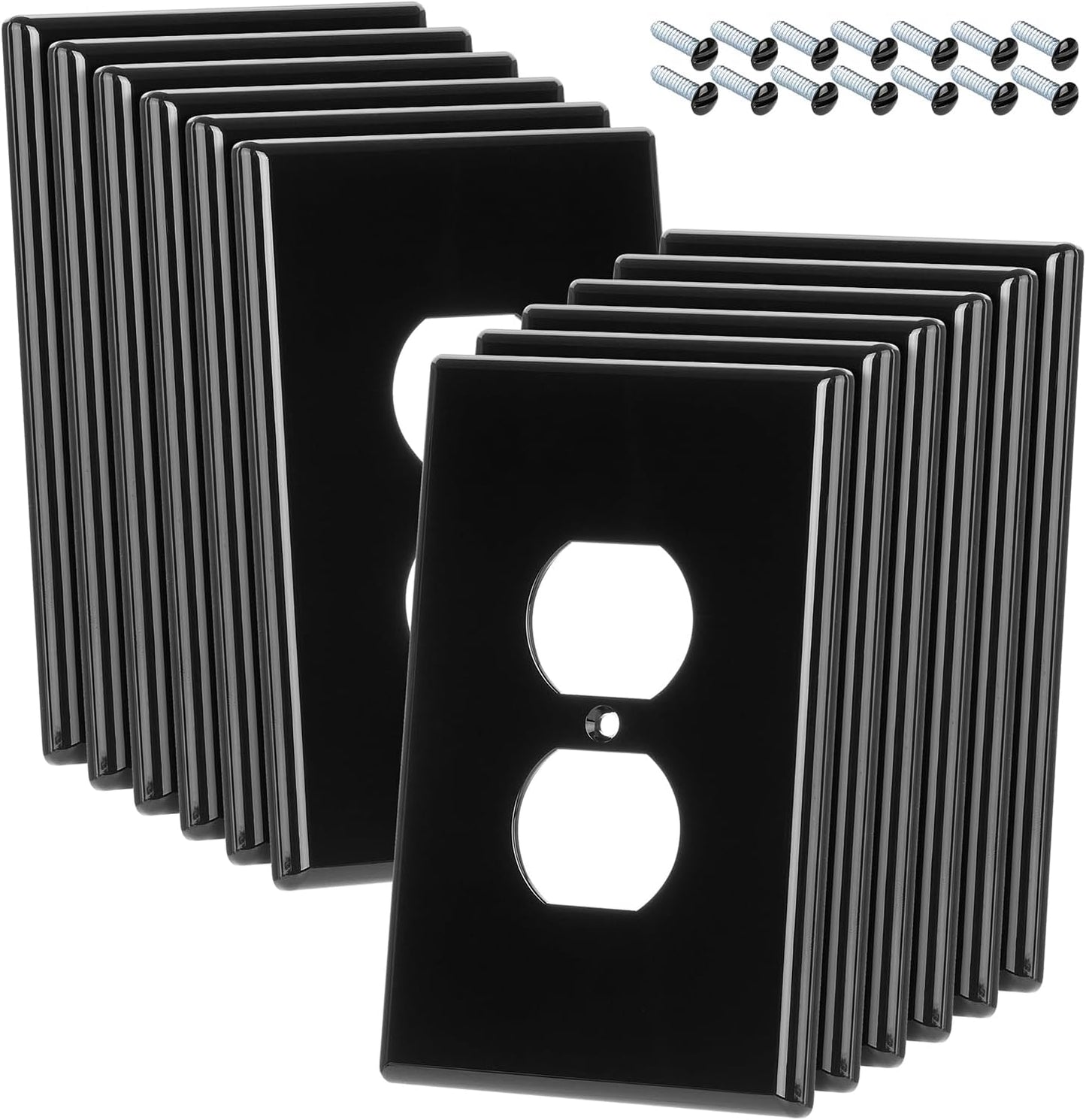 Placa tomacorriente duplex 4.88x3.11 pulg set 12 negra