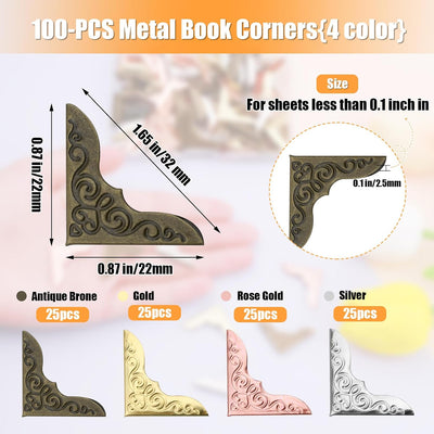 100 Pzas Guardacanto Hierro Decorativo para Albumes y Carpeta