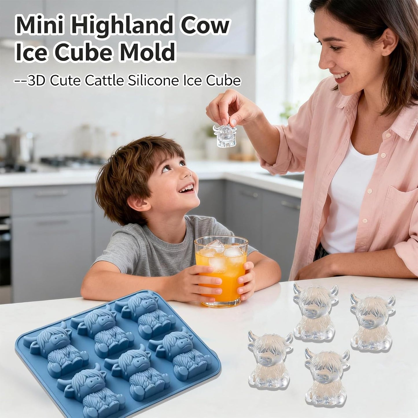 Molde para cubos de hielo en forma de vaca de silicona reutilizable